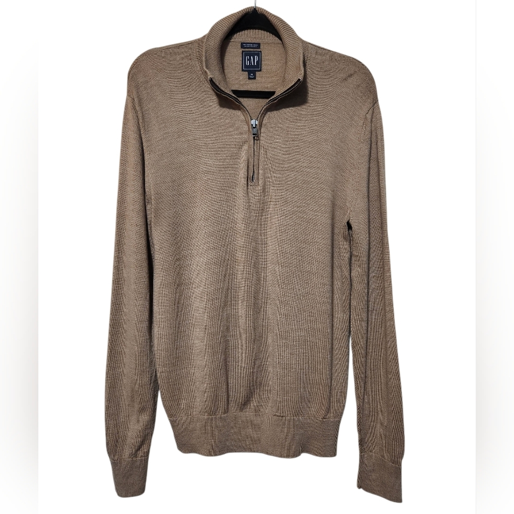GAP 100% Merino Wool Half-Zip Tan Sweater Size Medium
